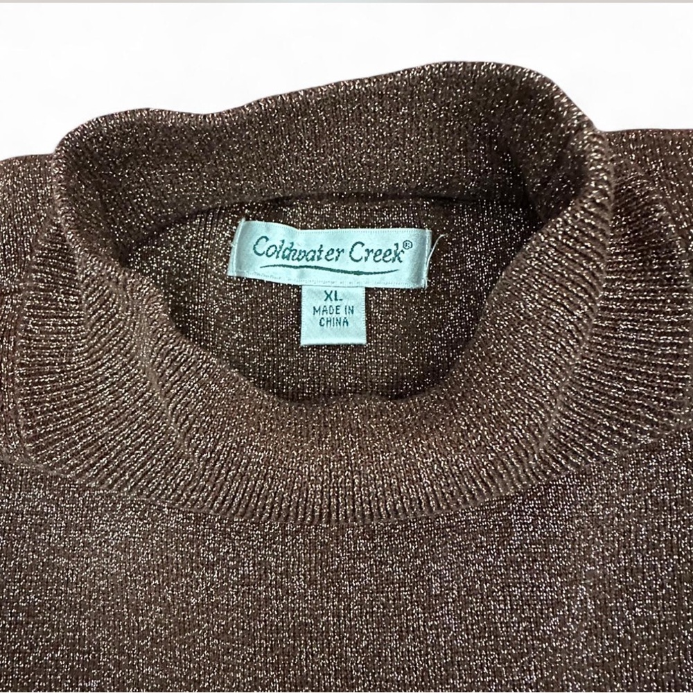 Coldwater Creek Silk Metallic Brown Turtleneck Sweater